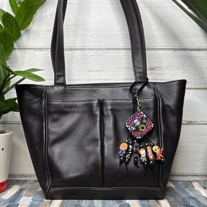 Giani Bernini Black Leather Shoulder Bag with Keychain